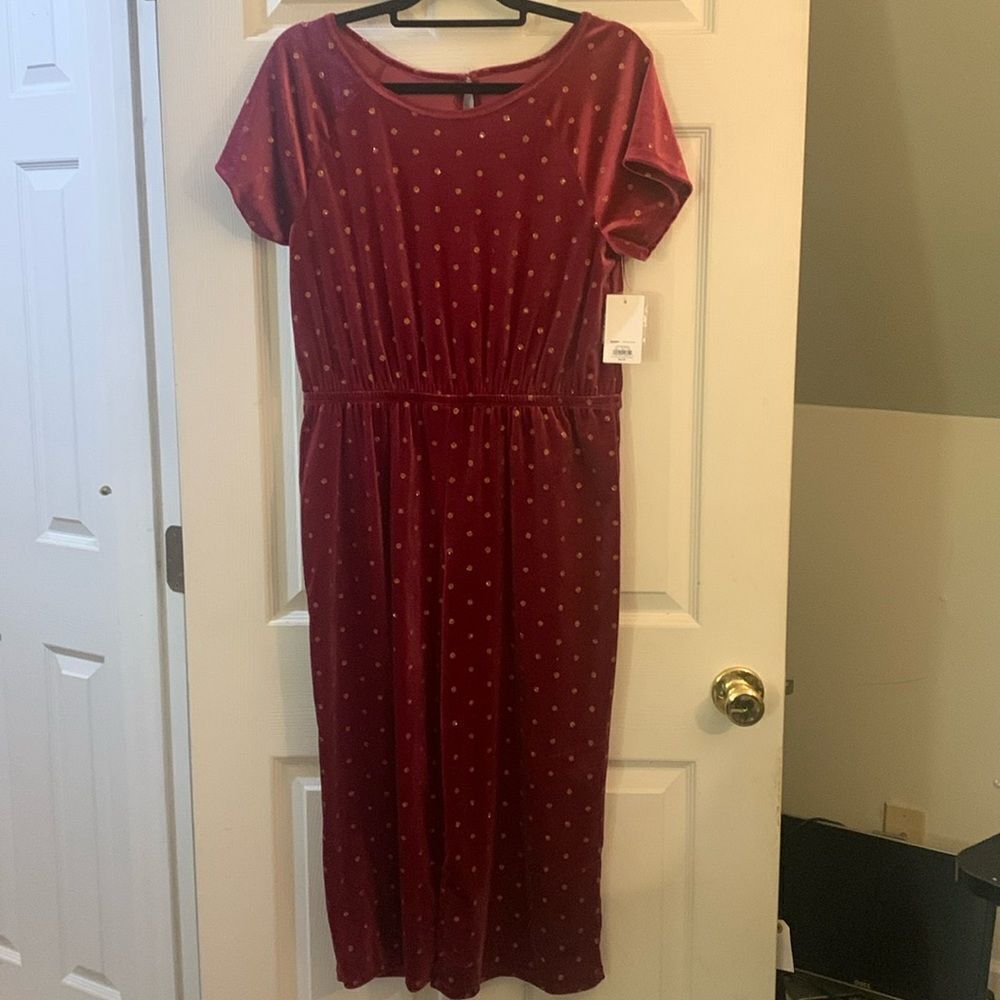 SO VELOUR JUMPSUIT CROPPED SHORT SLEEVE WITH GOLD GLITTER POLKA DOTS NWT